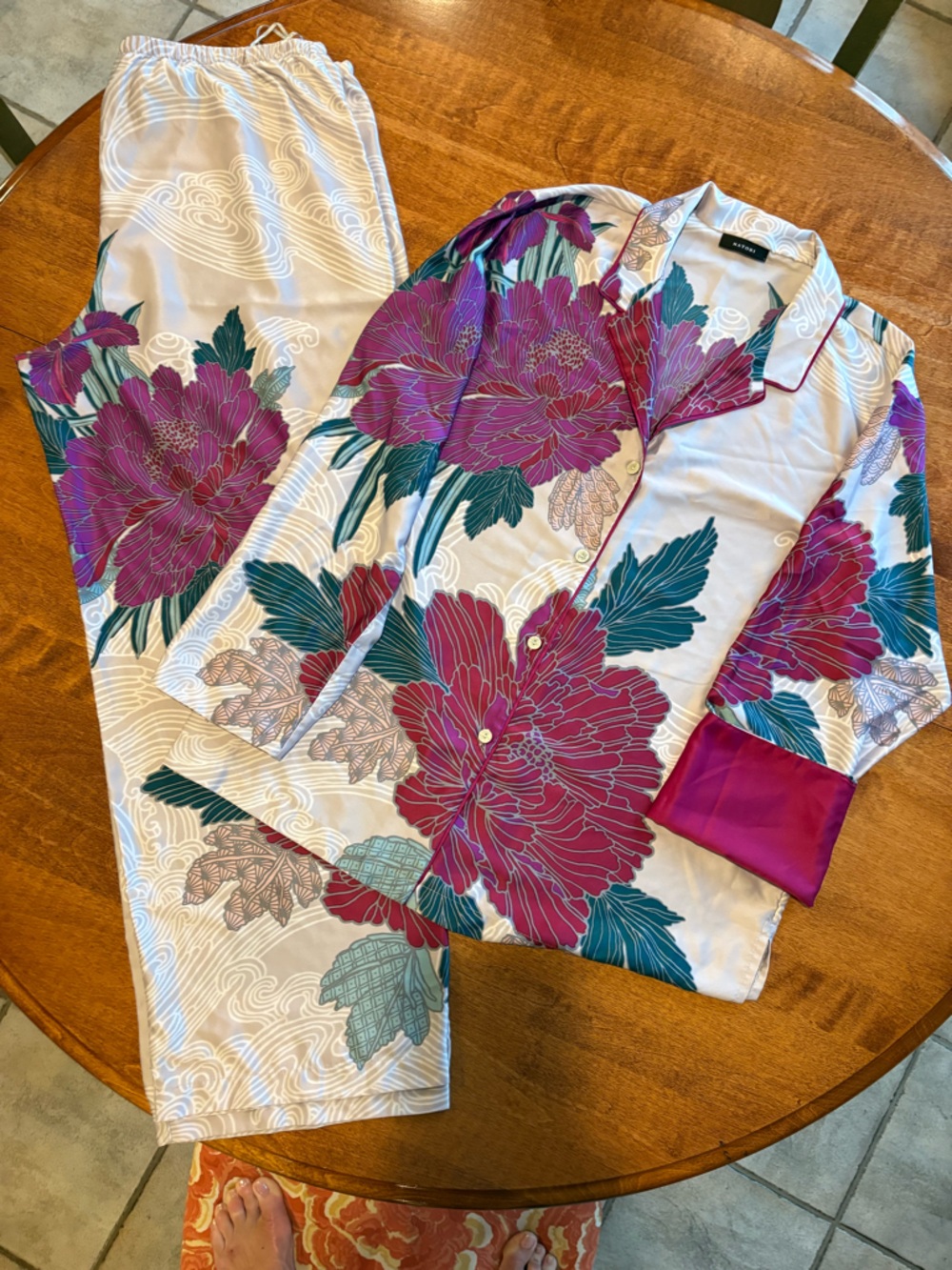 Floral Satin Pajama Set in Magenta and Teal by Natori